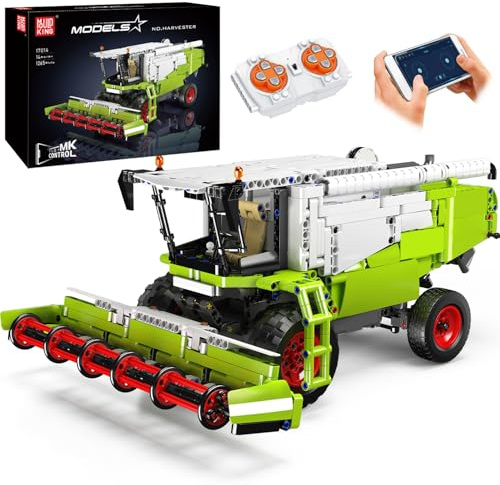 Mould King 17014 - Juego de bloques de construcción de cosechadora de trigo, kit de construcción de camión tractor con motor, vehículos de construcción de camiones de granja, juguetes de vehículos de