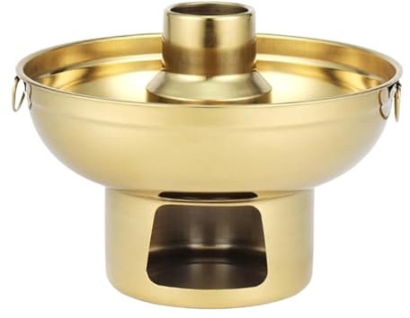 Fondue Chinoise Cuisinière de Camping Marmite Chinoise En Cuivre, En Acier Inoxydable, Glace Sèche, Ustensiles De Cuisine, Portable, Charbon De Bois Doré Appareil fondue(22cm)