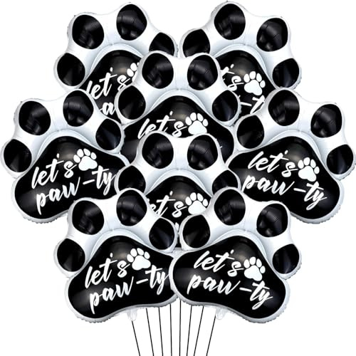 Luftballons mit Aufdruck 'Let's Pawty', 71,1 x 66 cm, große Hunde-Party-Folienballons für Haustiere, Hunde, Katzen, Kindergeburtstagsparty, 4 Stück, Schwarz