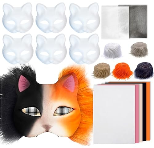 GZSRTT Karneval Therian Masken Basteln,Terian Maske Therian Mask Set Fuchs Unbemalte Masken Therian Katzenmaske Mask Maskenball Herren Masquerade Mask