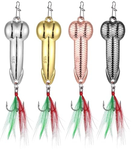 4 Stück Angelköder mit Drillinge Angelhaken, Spoons Forelle, Angelzubehör-Set Geeignet zum Blinker Angeln und Spinner Angeln, Lustige Angelr Geschenke für Angler Männer zum Valentinstag und Geburtstag