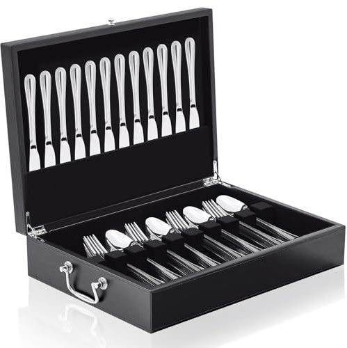 DoubleFill Leather Silverware Storage Box with Lid Drawer Handle, 15.3 x 11.2 Inch Silverware Chest Case with Felt Lined, Flatware and Utensils Organizer for Kitchen Gift, Without Flatware