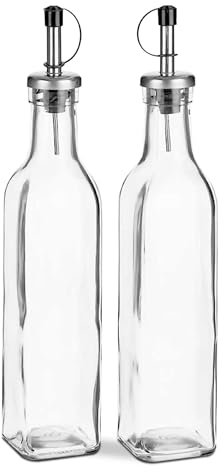 TIENDA EURASIA – Set Aceitera Vinagrera | Material Vidrio y Acero Inoxidable | Aceitera | Color Transparente y Plateado | Medidas 5x5x24 cm | Capacidad 300 ml
