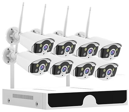 Telecamera WiFi Esterno Senza Fili, 10CH NVR 3MP 5MP di telecamere di sicurezza wireless Outdoor P2P IP Camera Set CCTV Kit di videosorveglianza Kit NVR Set per la sicurezza domestica(10CH 3MP 8 Camer