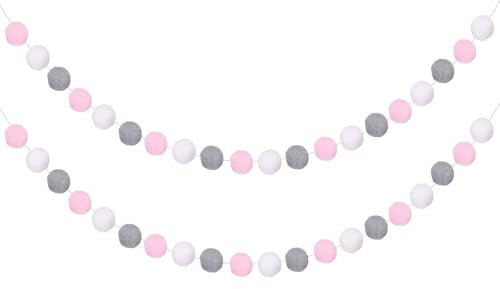 QUARKZMAN 4pcs Guirnalda De Pompones 6.6 Pies 30 Bolas Blanco Gris Rosa