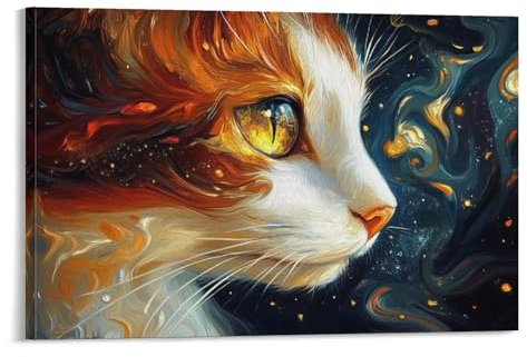 Stampa artistica da parete in 3D con gatto, riproduzione artistica da parete con gattini, moderna opera d'arte giclée, per camera da letto, decorazione per la casa, 50 x 75 cm