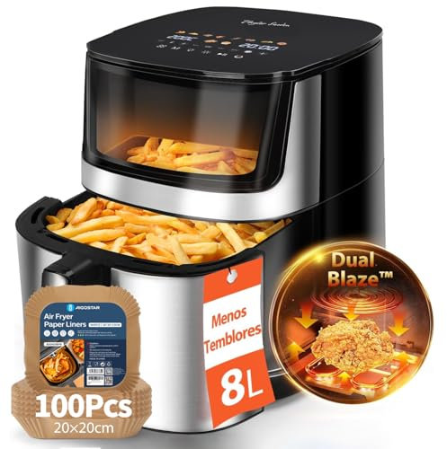 Taylor Swoden Freidora Aire 8 Litros Dual Blaze™ Air Fryer 2000W, Con Papel Freidora Aire 100 Unidades, Ventana, EvenlyCook, 10 Programas, 3 Modos, Interior Metálico, Apta para Lavavajillas