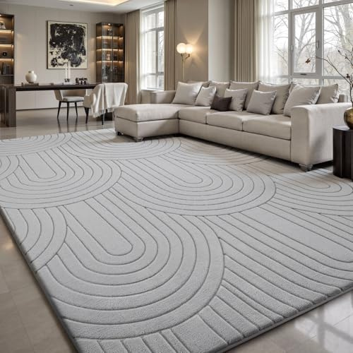 Sour Lemon Teppich Wohnzimmer 200x300cm, Grau Waschbarer Wohnzimmerteppich | Extra Groß Schlafzimmer Teppiche Flauschige Carpets 3D Halbkreismuster Gegend Kurzflor Rutschmatte Kinderzimmer Teppiche