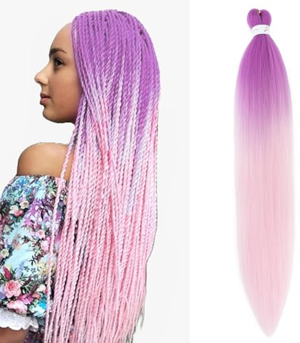 Silk-co 66cm Extension Capelli Treccine Extension Capelli per Treccine Africane Treccia Fibra Intrecciare per Ragazza Donna 1 ciocca, Viola Rosa a Rosa Chiaro