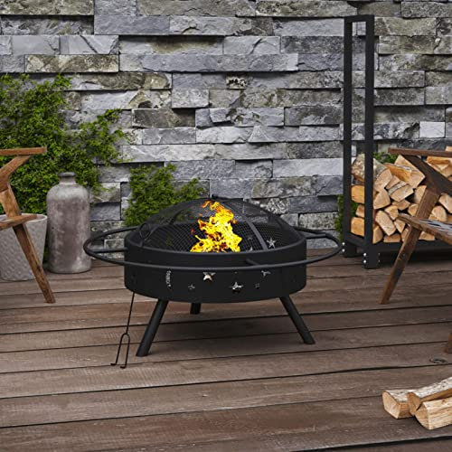 Feuerschale mit Schürhaken 70 cm XXL Stahl, Snsowed Feuerkorb, Feuerstelle Outdoor, Lagerfeuer, Bonfire, Garten - 360064