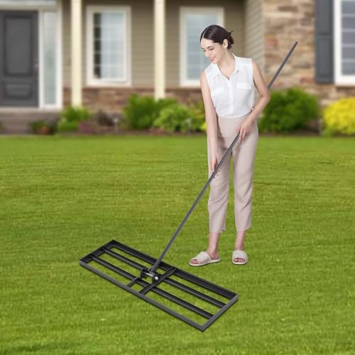 KLYDBMYT Rastrillo nivelador de césped con rotación de 180 Grados, Color Negro. Mango para nivelar césped, Ideal para Patio, jardín, Campo de Golf, nivela fácilmente Superficies aceitosas y sucias.