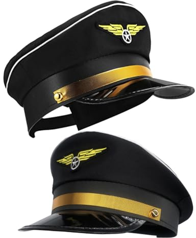 PACKOVE 2 Stck Pilotmütze für Erwachsene Cosplay Hut für Männer und Frauen Verstellbare Flugzeug Pilotmütze für Halloween Kostümparty und Themenveranstaltungen Schwarz