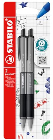 STABILO - Druck-Kugelschreiber - pointball colorful | 2er Pack, dunkelgrau