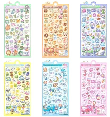 6 Pcs 3D Stickers Puffy Stickers for Teenager, Cute Animal Design Cartoon Mini Sticker, Suitable as Rewards and Decorations, Creative Gift for Phone Case Notebook Scrapbook