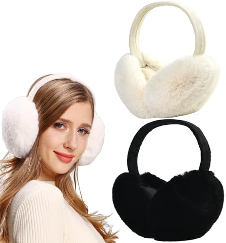 FSMILING 2 Pack de Chauffe-Oreilles Hiver Chaud Couvre-Oreilles En Peluche Pliable Earmuffs Pour Hommes Femmes Couleur