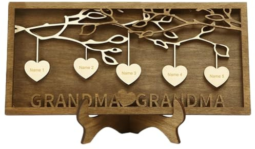 Flaroey Plaque d'arbre Généalogique en Bois Décoration Sculpté Nom de Famille Ornements Cadeau de Fête des Mères 5 Noms