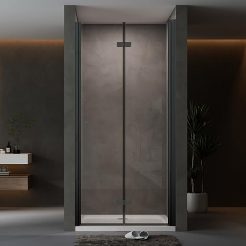 AQUENITH Duschtür Falttür 80x185cm Duschabtrennung Nischentür Schwarz