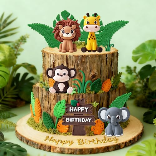 JeVenis Jungle Animals Cake Decoration Wild One Safari Cake Decoration | Giraffe Lion Cake Jungle Birthday Baby Shower Party Supplies