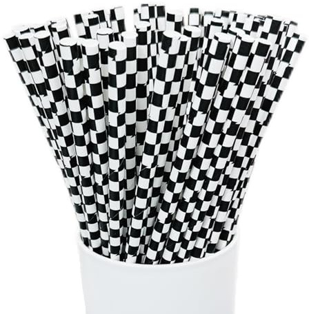100Pcs Black and White Checkered Paper Straws Race Car Theme Drinking Straws Disposable Drinking Straw for Birthday Baby Shower Theme Party Supplies
