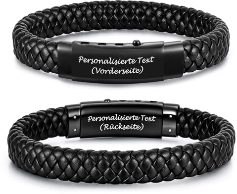 FLHEART Lederarmband Geschenke für Männer Papa Vatertagsgeschenk - Schwarz Leder Armband Herren Gravur Ich Liebe Dich für Mann Sohn Papa, Männer Armband Geschenke für Vatertag Geburtstag