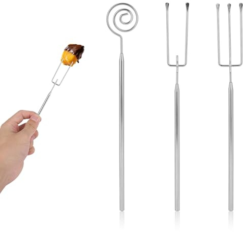 3pcs Chocolate Dipping Tools Set, Stainless Steel Candy Dipping Fondue Forks Spiral & 2/3 Prong Chocolate Dipper Tools for Candy Fruit Cake Decorating & Baking Supplies