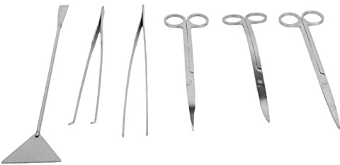 Qcwwy Kit d'Outils d'aquarium en Acier Inoxydable, Ensemble de Spatules à Ciseaux 6 en 1 pour Poissons, Outils Professionnels 'Entretien des Plantes