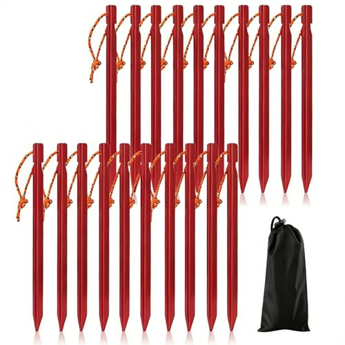 Rainway 20 picchetti da tenda da 18 cm, robusti picchetti per tenda, robusti picchetti da campeggio con custodia, universali, utilizzabili per teloni da tenda, attività all'aperto, campeggio, giardino