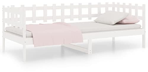 HETFTJN Tagesbett 80x200 Kiefer Massivholz weiß mit 3 Seitigem Gitter Modernes Design Robust Langlebig als Sofa oder Gästebett für Wohn Schlaf und Jugendzimmer