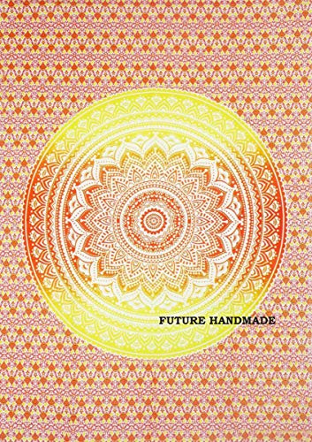 Tapiz doble hecho a mano, con diseño de mandala, de ombre hindú, hecho a mano, 100 % algodón, 100% algodón, multicolor, DESIGN 1