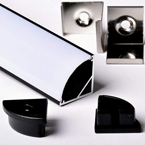 Aftertech® 3m 3m 1616N 16x16mm ALUMINIUMPROFIL ECKENSTREIFEN LED STRIP RIGID BAR 3MT + ABDECKUNG (1616N WEISSE ABDECKUNG SCHWARZES PROFIL)