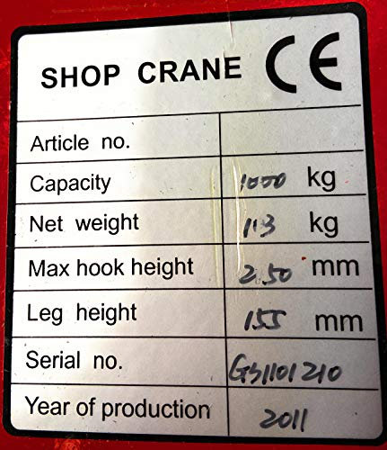 Grue d'atelier Euro palette charge 1 tonne