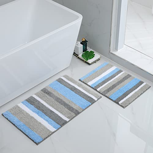 Homaxy Mikrofaser Badezimmerteppich Set 2 teilig–40x60cm+50x80cm,Blau/Grau | flauschig&weich, angenehm auf der haut, hohe saugfähigkeit, rutschfeste rückseite, maschinenwaschbar, weit verbreitet