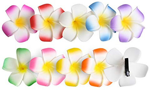 Longsing 10 Piezas Clips de Flores Plumeria Pinzas para el Cabello de Flores Clips para niñas Mujeres Fiesta de Bodas Piscina Espuma Artificial Plumeria Hawaiana Clips de Flores