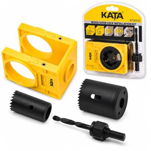 KATA Kit d'installation de serrure de porte de 3,5 cm à 4,5 cm pour portes en bois avec gabarit de guidage, scie cloche pour serrure de porte, acier au carbone