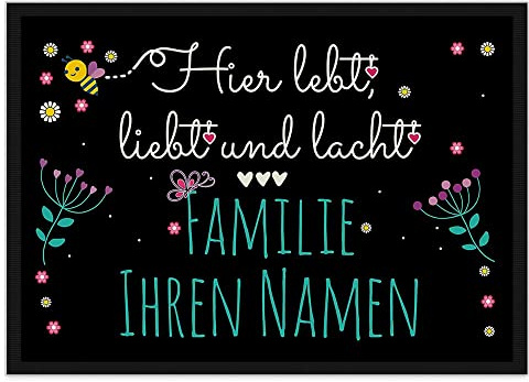 Print Royal Fußmatte mit Spruch - Lebt Liebt Lacht - Familie - Selbst Gestalten mit Wunschnamen - Herzen weiß 60 x 40 cm
