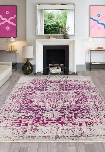 Lord of Rugs Abstract Vintage Rug Bedroom Living Room Modern Antique Traditional Medallion Rug Medium 120x170cm (4'x5'6) Fuchsia