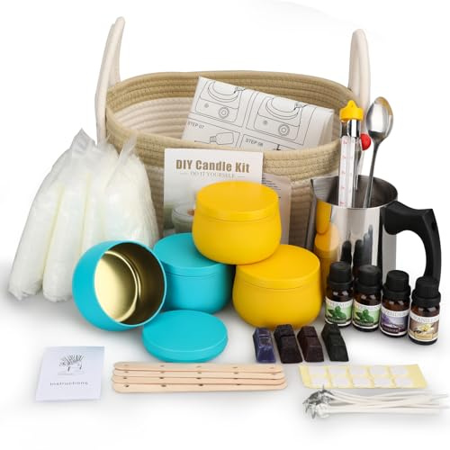 YMing Kerzen Selber Machen Set,DIY Kerzenherstellung Kit für Erwachsene und Kinder,Duftkerze gießen Geschenke Set mit 900ml Kerzenwachsschmelzer,Kerzendosen,Duftöl,Farbblöcken,Candle Wick,Aufklebern