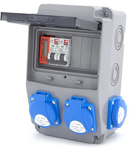 Répartiteur de courant de chantier 6NO 4 x 230 V + LS et FI câblé (4 x 230 V + 2 x LS C16 + compteur d'alimentation MID)