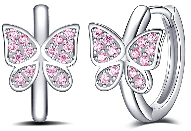Jrêveinfini Schmetterling Ohrringe Damen Mädchen Kinder Silber 925, Schmetterling Creolen Ohrringe Geschenk für Mädchen Frauen, Geschenk für Sie Frau Freundin Mama Valentinstag