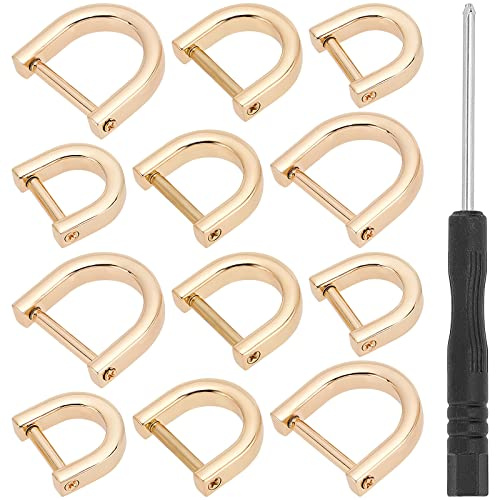 GORGECRAFT 1 Box 3 Sizes 12PCS Gold D-Rings Horseshoe Shape D Ring U Shape Screw in Shackle Semicircle Metal D Rings Leather Buckle Purse Holder with Small Screwdriver for Purses Crossbody Bag Craft