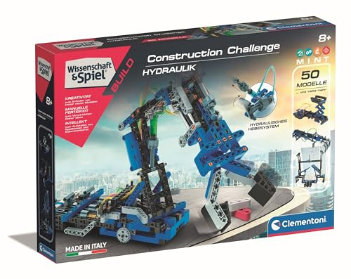 Clementoni Construction Challenge – hydraulik, byggsats för en hydraulisk arm, mekanik och teknik, leksaker barn från 8 år från Clementoni 59279, flerfärgad