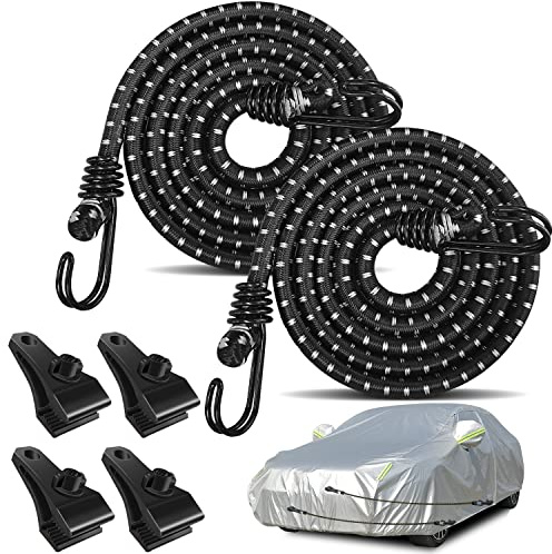 Hlogree 2 cinghie di protezione antivento per auto, kit di ganci elastici per fissare il telone dal soffiare in caso di vento forte, universale, adatto per la maggior parte delle auto, berline, SUV