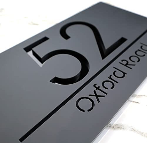 K Smart Sign | Bellisima H3 F31 | Matt Dark Gray Personalised House Sign Laser Cut 3d Door Numbers Street Address Grey Number Signs Plaque | 300mm x 160mm (Matt Dark Gray & Gloss Black)