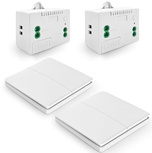 DieseRC Kinetischer Funk Lichtschalter, Wandpaneel RF Sicherheit Funkschalter und 10A Relais Empfänger Controller mit Sicherung, keine Verkabelung Batterieloser Selbst-generierender Schalter