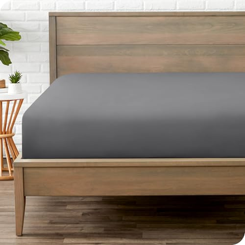 Bare Home Fitted Bottom Sheet Small Double Size - Premium 1800 Ultra-Soft Microfibre Sheet - Wrinkle Free - Deep Pocket - 38 CM/15 IN Deep - Fitted Sheet (Small Double, Grey)