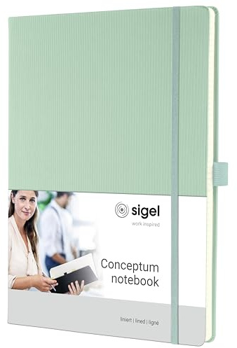 Sigel Conceptum Premium Notizbuch A4 liniert grün Hardcover 194 Seiten | CO681, 194 nummerierte Seiten, Inhaltsverzeichnis, Falttasche, Stiftschlaufe und Gummibandverschluss
