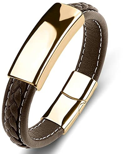Ayoiow Männer Armband Indianer, Edelstahl Armreifen Armbänder Herren Leder Hochglanz ID Braun Armband