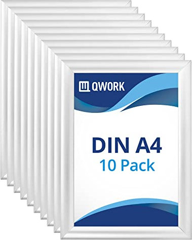 QWORK® 10 Plakatrahmen DIN A4 Frontöffnung Bilderrahmen mit Entspiegelter Schutzscheibe - 25mm Aluminium Profil - Silber