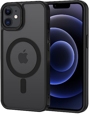 XTCASE Magnetisch Hülle für iPhone 12/12 Pro kompatibel mit Magsafe, Matt Transluzente Handyhülle für iPhone 12/12 Pro Kratzfeste PC Rückseite + TPU Bumper - Schwarz