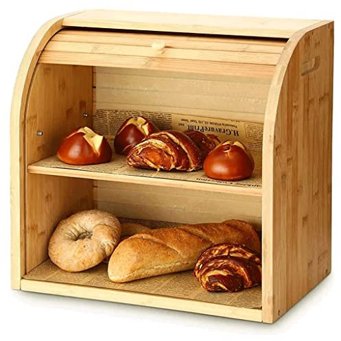Boîtes à pain Boîte à Pain à 2 Niveaux de Stockage de Pain, Grande Capacité Roll Top Boîte à Pain Accessoires de Cuisine Multifonctionnels Porte-Pain Belle Généreux
